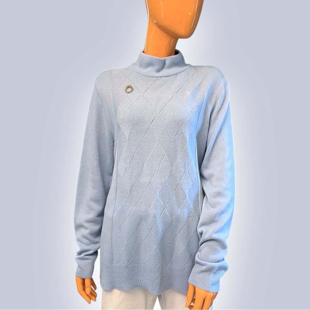 Vintage Mock Turtleneck Argyle Pattern Knit Sweater